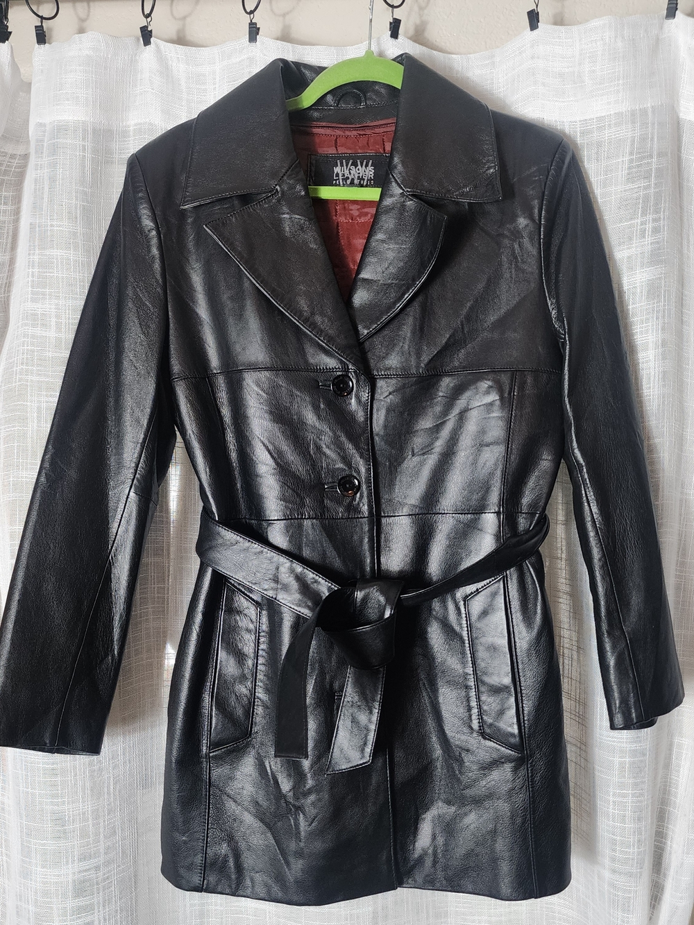 Wilsons EUC Leather Black Belted Leather Jacket Size Small